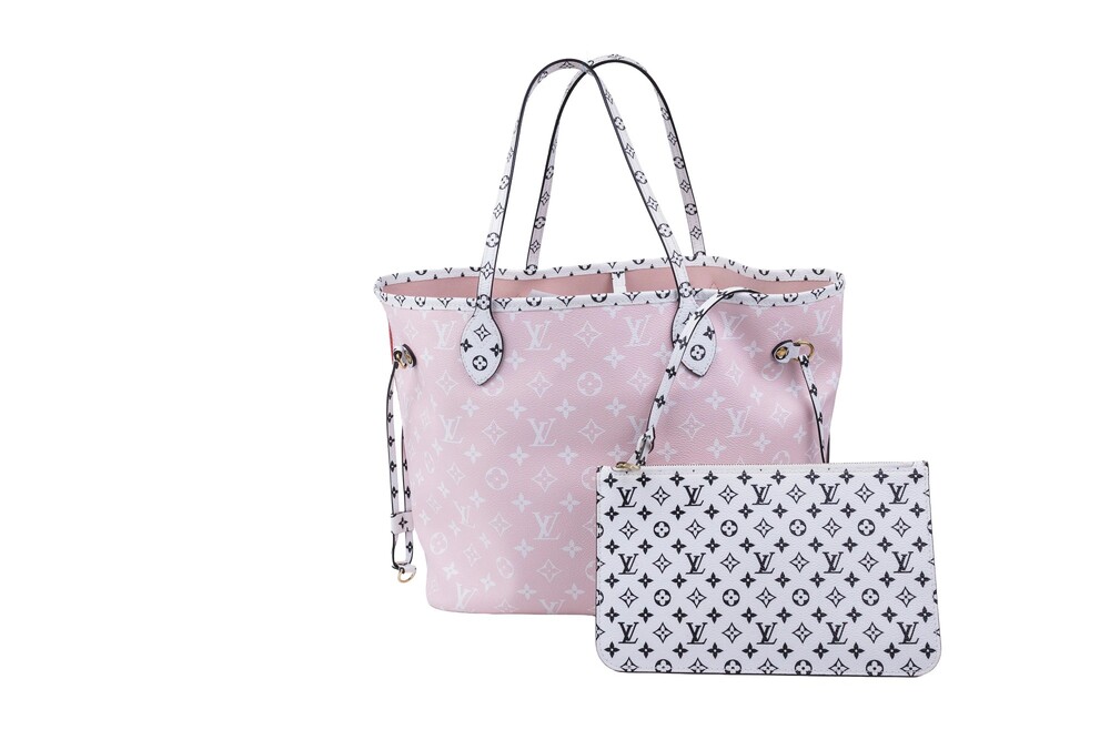Louis Vuitton Red White Pink Colored Monogram Coated Canvas Neverfull Tote MM Go